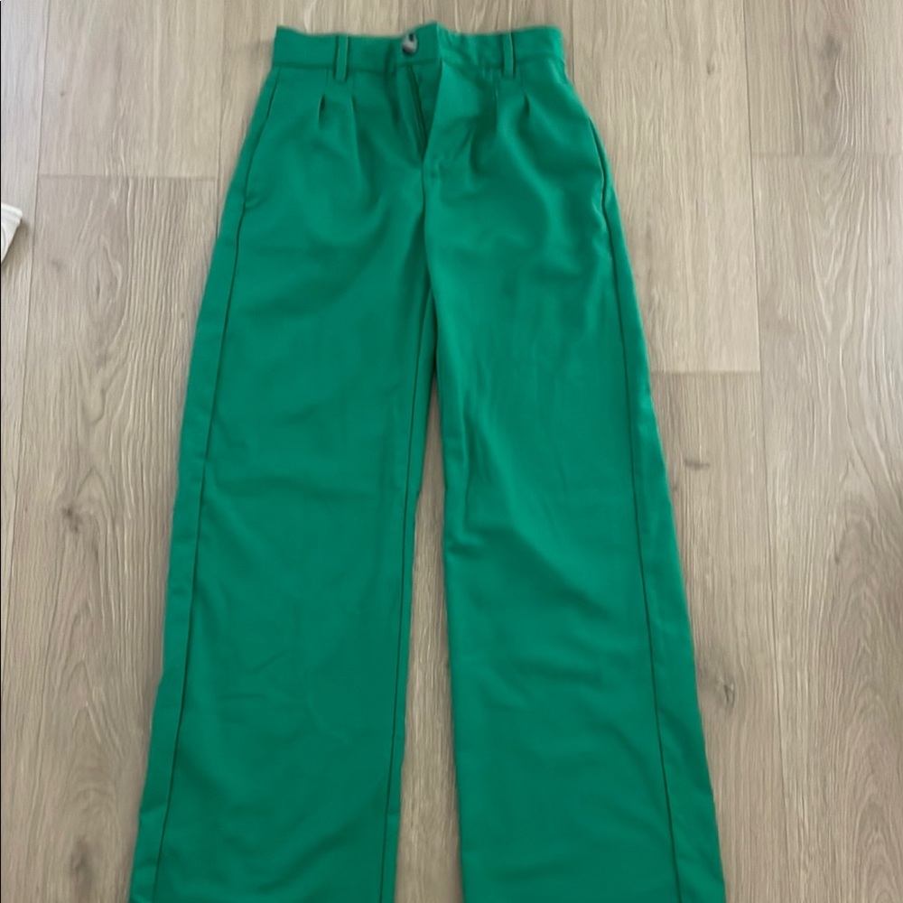 Bershka Vibrant Green Wide-Leg Trousers